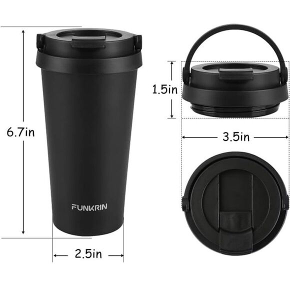 Funkrin insulated ceramic double wal coffee mug 16 OZ with flyp lid & handle NWT - Picture 11 of 12